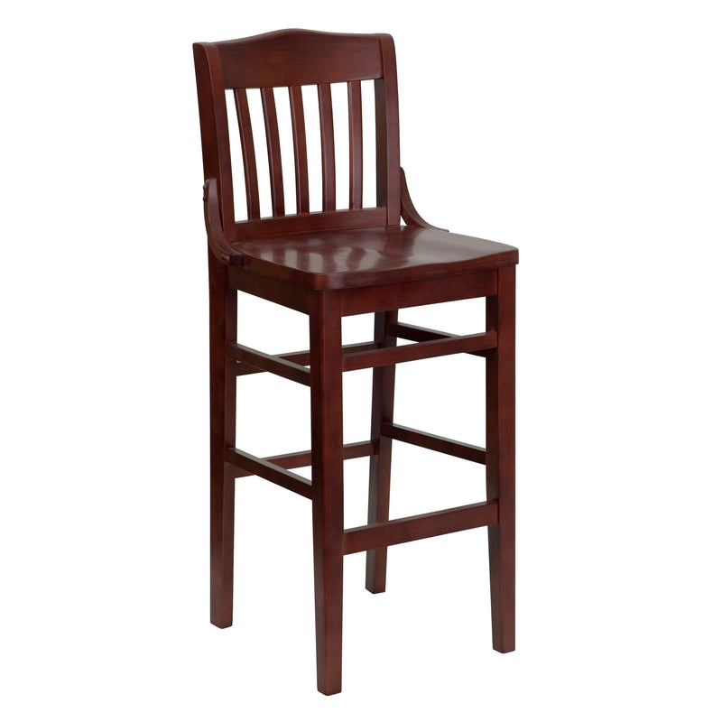 SINGLEWAVE Series School House Back Mahogany Wood Restaurant Barstool