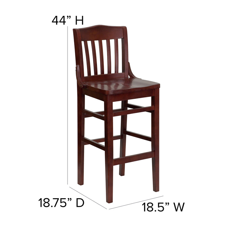 SINGLEWAVE Series School House Back Mahogany Wood Restaurant Barstool