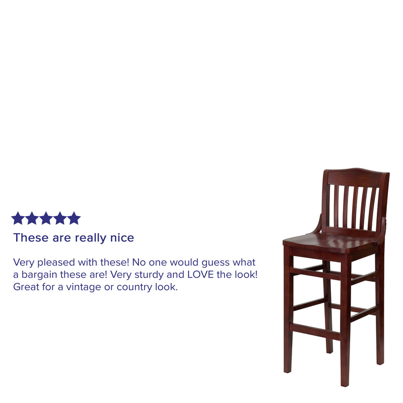 SINGLEWAVE Series School House Back Mahogany Wood Restaurant Barstool