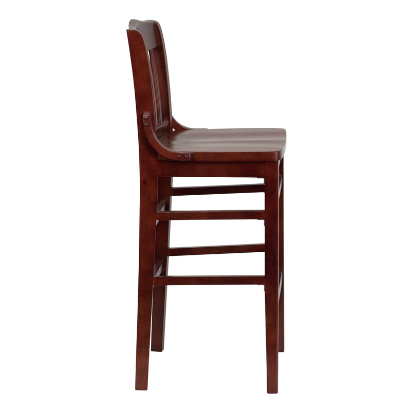 SINGLEWAVE Series School House Back Mahogany Wood Restaurant Barstool