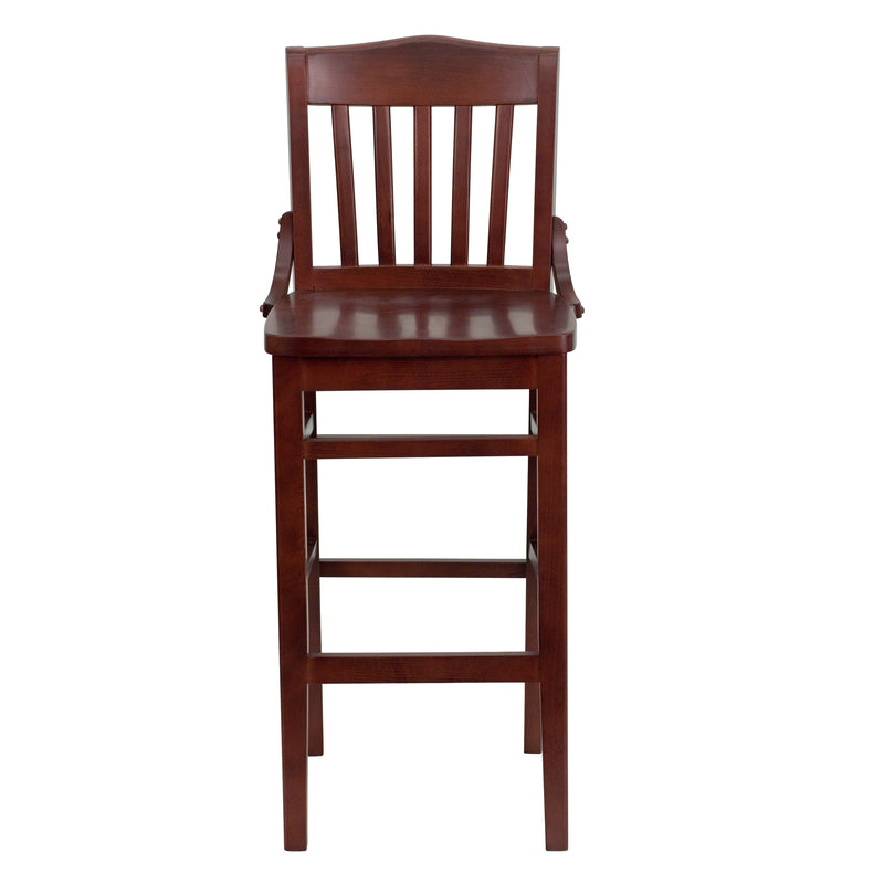 SINGLEWAVE Series School House Back Mahogany Wood Restaurant Barstool