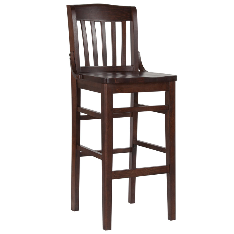 SINGLEWAVE Series School House Back Walnut Wood Restaurant Barstool