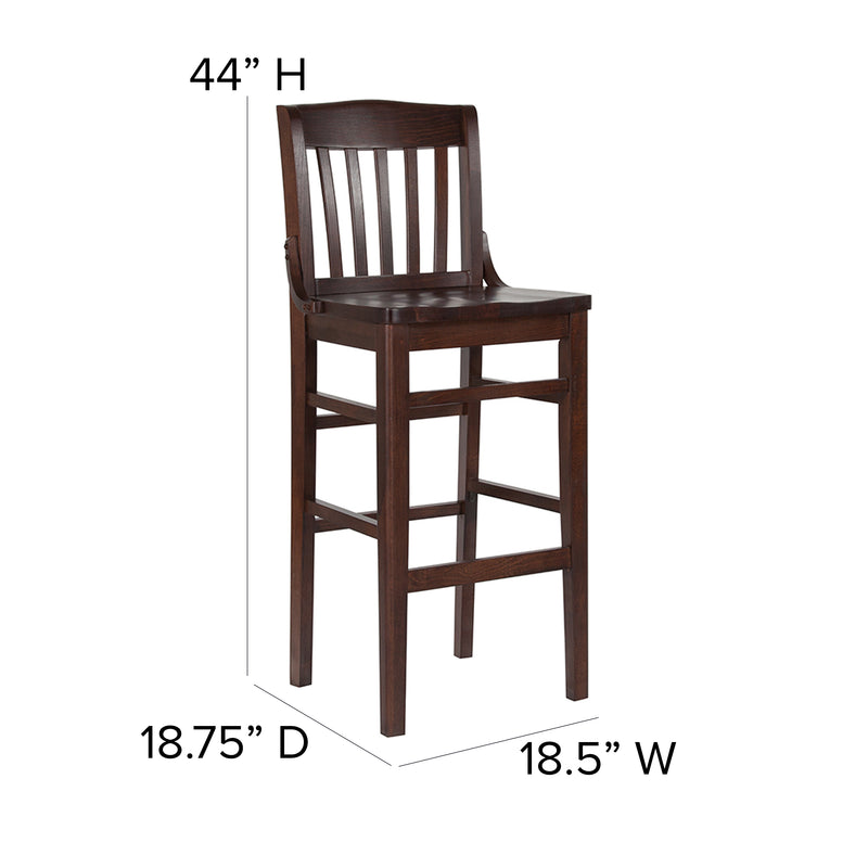 SINGLEWAVE Series School House Back Walnut Wood Restaurant Barstool