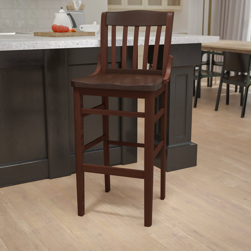 SINGLEWAVE Series School House Back Walnut Wood Restaurant Barstool