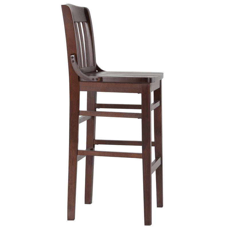 SINGLEWAVE Series School House Back Walnut Wood Restaurant Barstool