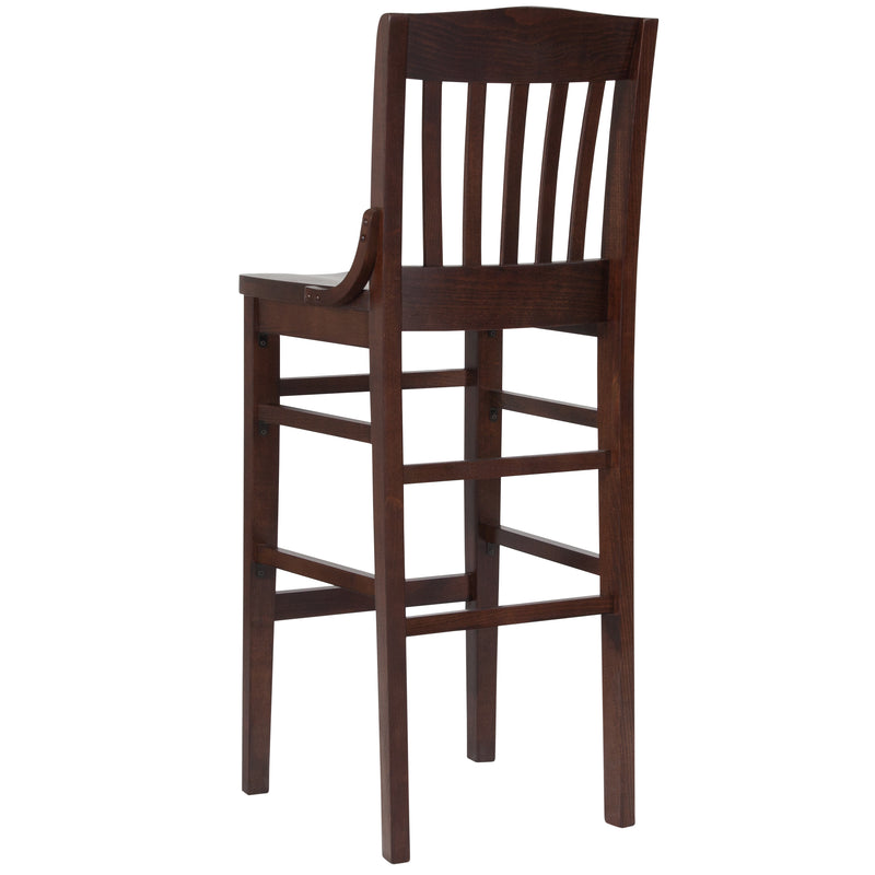 SINGLEWAVE Series School House Back Walnut Wood Restaurant Barstool