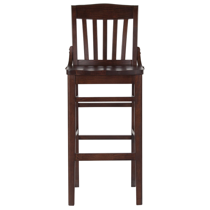 SINGLEWAVE Series School House Back Walnut Wood Restaurant Barstool