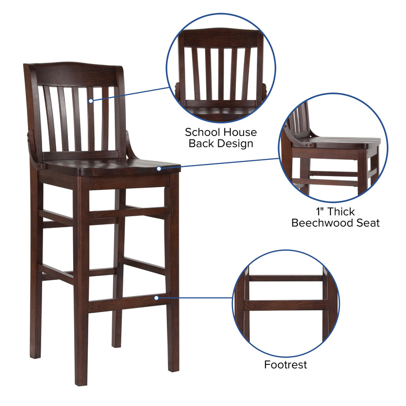 SINGLEWAVE Series School House Back Walnut Wood Restaurant Barstool