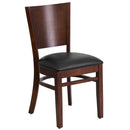 Lacey Series Solid Back Walnut Wood Restaurant Chair - Black Vinyl Seat