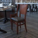 Lacey Series Solid Back Walnut Wood Restaurant Chair - Black Vinyl Seat