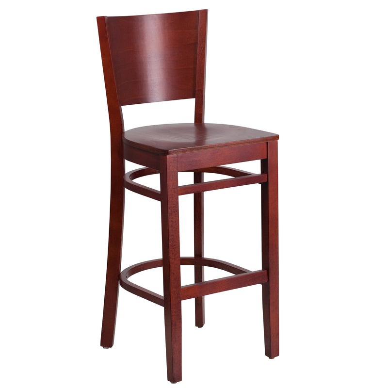 Lacey Series Solid Back Mahogany Wood Restaurant Barstool