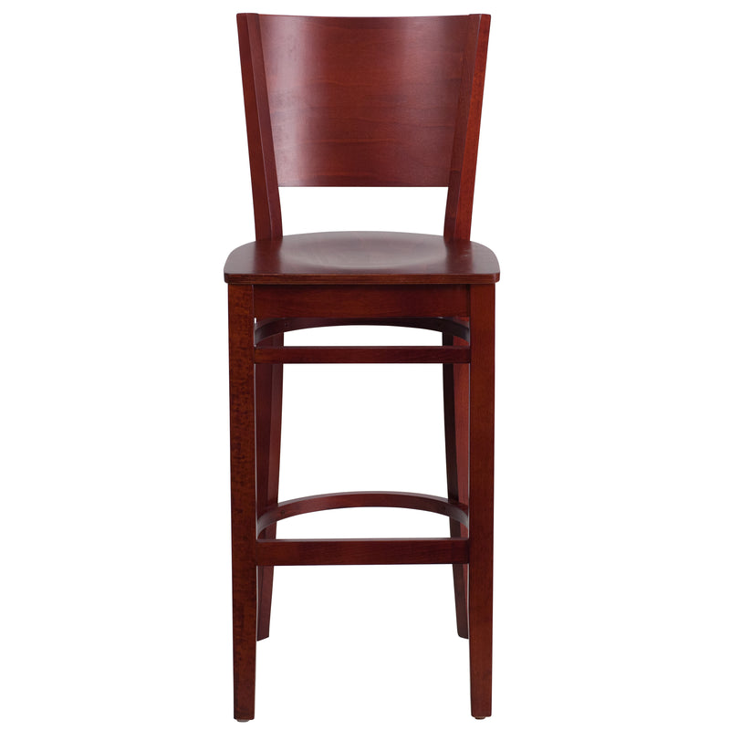 Lacey Series Solid Back Mahogany Wood Restaurant Barstool