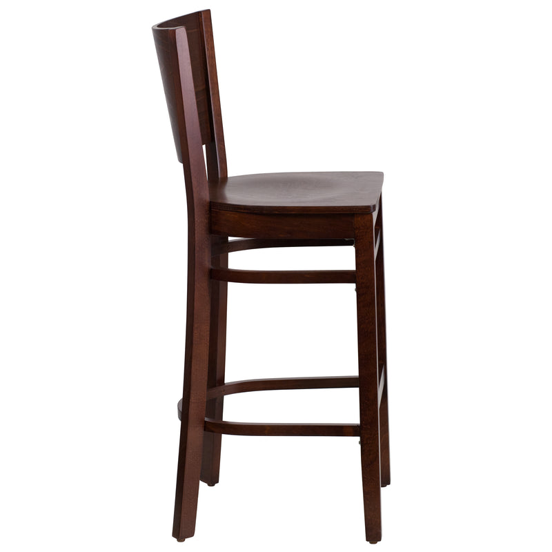 Lacey Series Solid Back Walnut Wood Restaurant Barstool