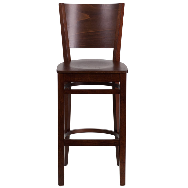 Lacey Series Solid Back Walnut Wood Restaurant Barstool