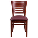 Darby Series Slat Back Mahogany Wood Restaurant Chair - Burgundy Vinyl Seat
