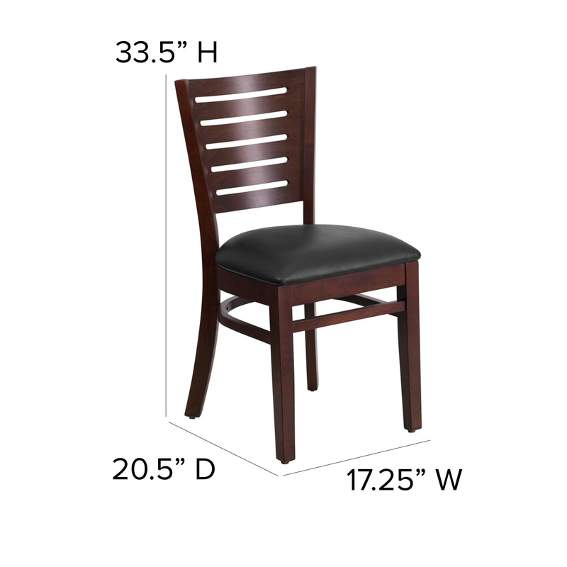 Darby Series Slat Back Walnut Wood Restaurant Chair - Black Vinyl Seat