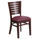 Darby Series Slat Back Walnut Wood Restaurant Chair - Burgundy Vinyl Seat