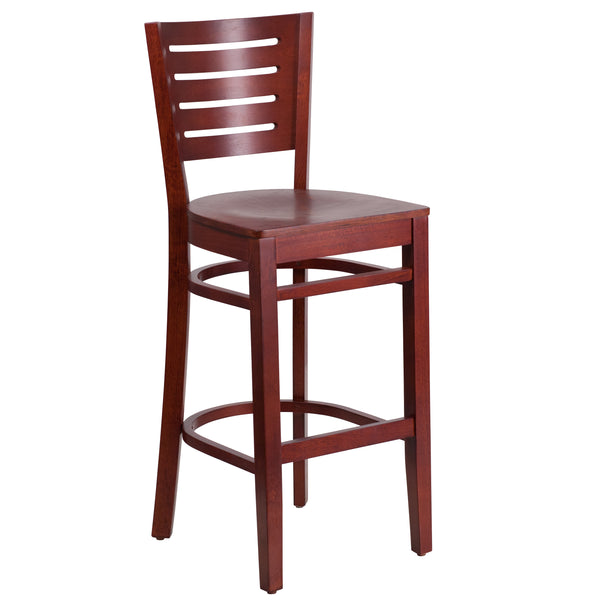 Darby Series Slat Back Mahogany Wood Restaurant Barstool