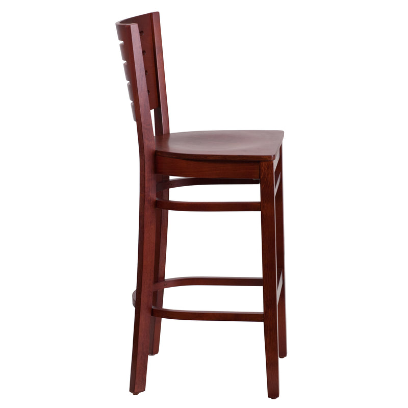 Darby Series Slat Back Mahogany Wood Restaurant Barstool