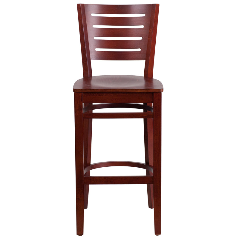 Darby Series Slat Back Mahogany Wood Restaurant Barstool