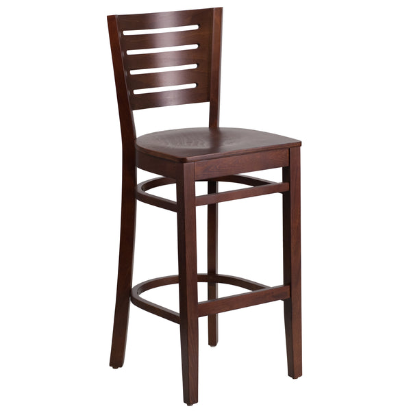 Darby Series Slat Back Walnut Wood Restaurant Barstool