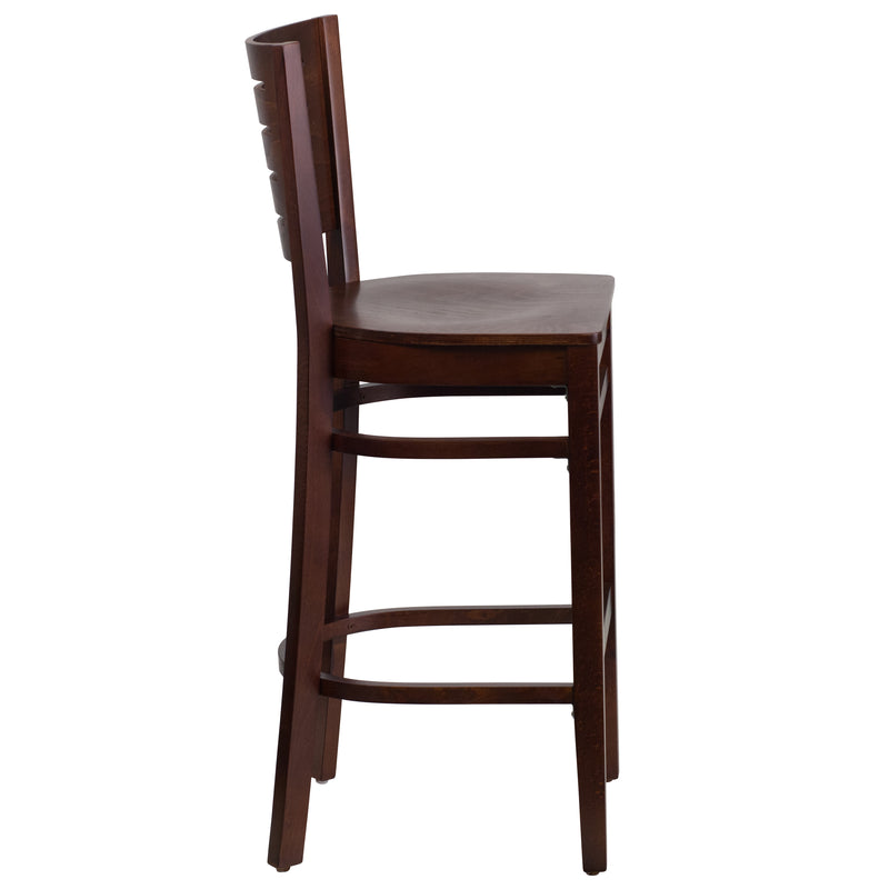 Darby Series Slat Back Walnut Wood Restaurant Barstool