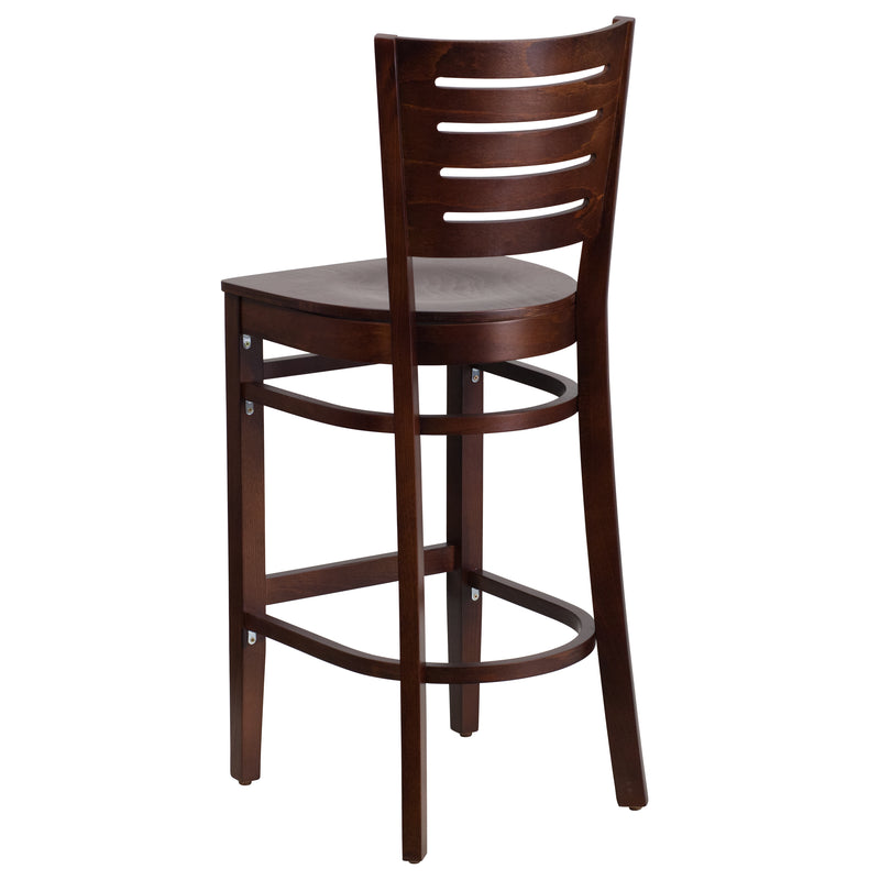 Darby Series Slat Back Walnut Wood Restaurant Barstool