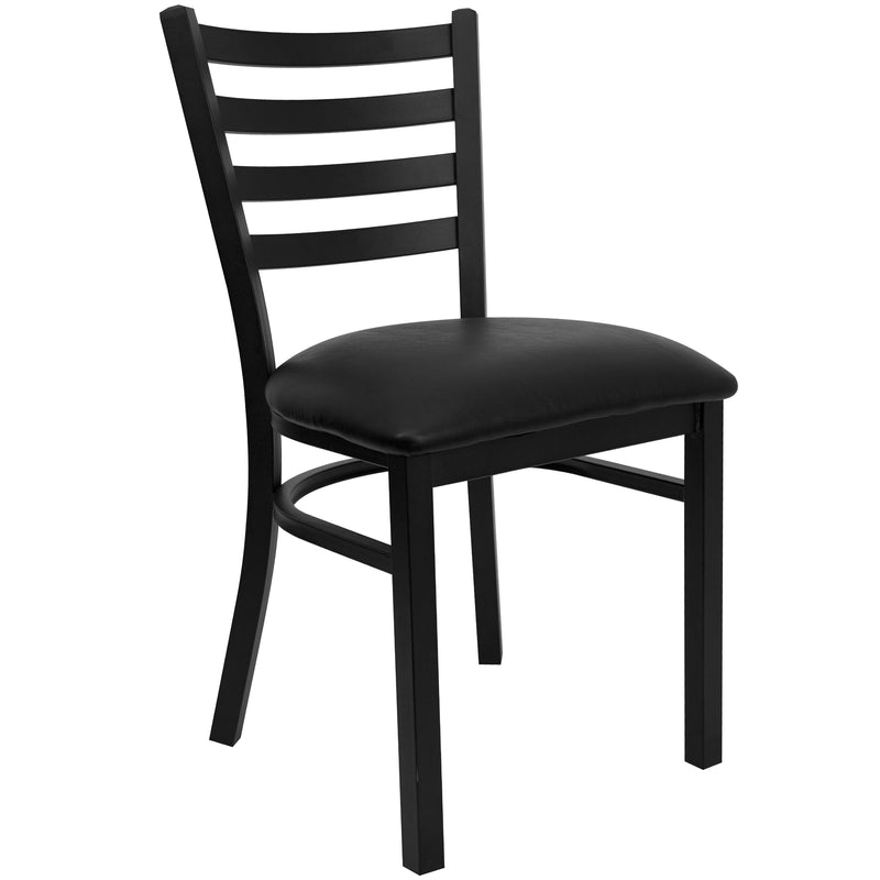 SINGLEWAVE Series Black Ladder Back Metal Restaurant Chair - Black Vinyl Seat