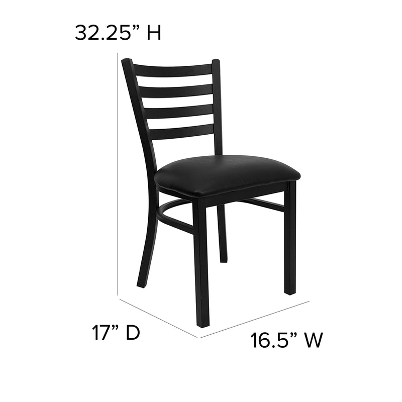 SINGLEWAVE Series Black Ladder Back Metal Restaurant Chair - Black Vinyl Seat