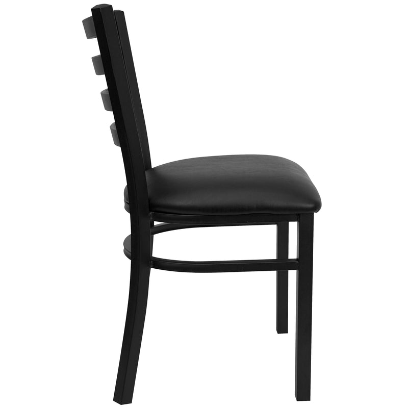 SINGLEWAVE Series Black Ladder Back Metal Restaurant Chair - Black Vinyl Seat