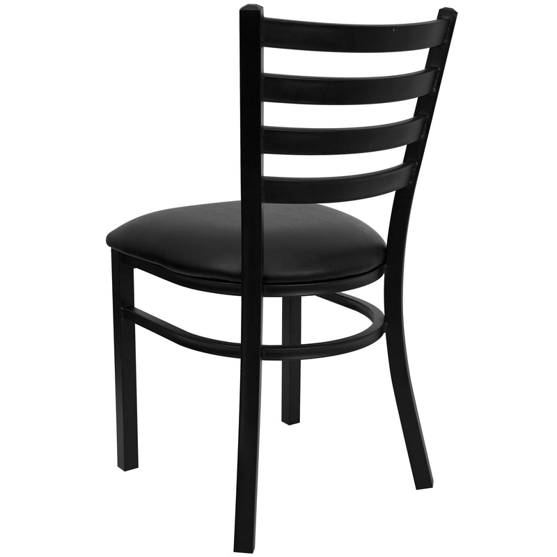 SINGLEWAVE Series Black Ladder Back Metal Restaurant Chair - Black Vinyl Seat