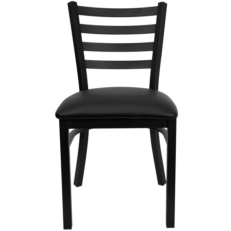 SINGLEWAVE Series Black Ladder Back Metal Restaurant Chair - Black Vinyl Seat