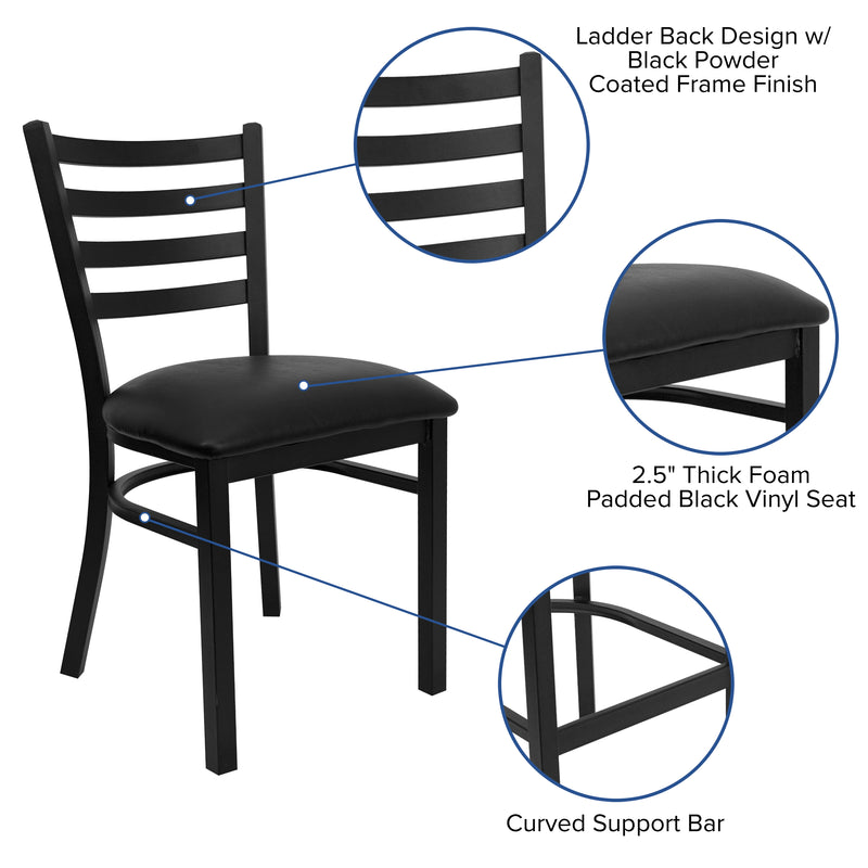 SINGLEWAVE Series Black Ladder Back Metal Restaurant Chair - Black Vinyl Seat