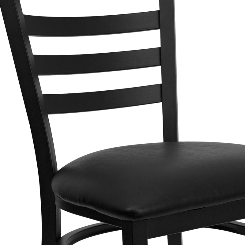 SINGLEWAVE Series Black Ladder Back Metal Restaurant Chair - Black Vinyl Seat