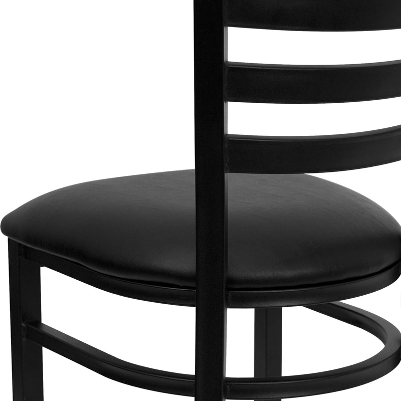 SINGLEWAVE Series Black Ladder Back Metal Restaurant Chair - Black Vinyl Seat