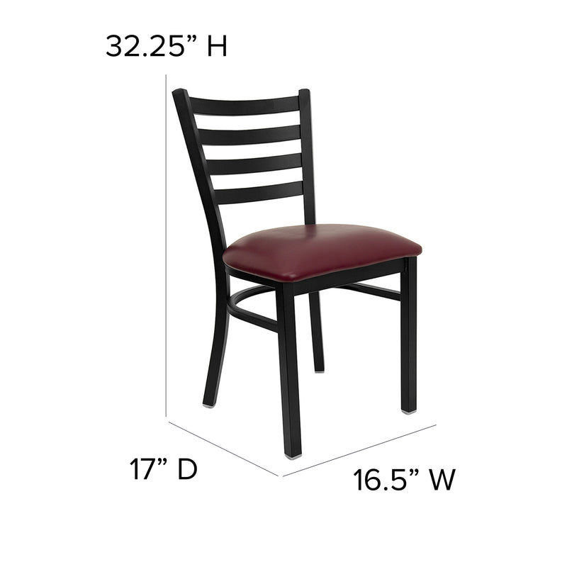 SINGLEWAVE Series Black Ladder Back Metal Restaurant Chair - Burgundy Vinyl Seat