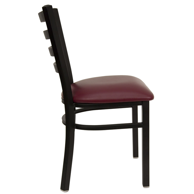 SINGLEWAVE Series Black Ladder Back Metal Restaurant Chair - Burgundy Vinyl Seat