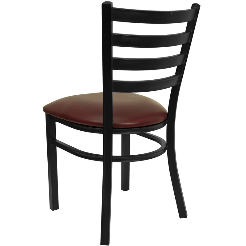 SINGLEWAVE Series Black Ladder Back Metal Restaurant Chair - Burgundy Vinyl Seat