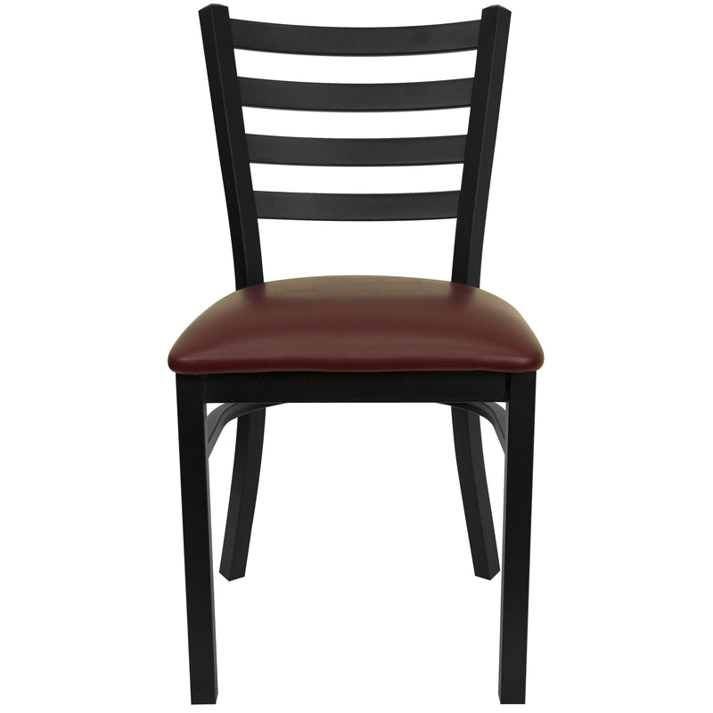 SINGLEWAVE Series Black Ladder Back Metal Restaurant Chair - Burgundy Vinyl Seat