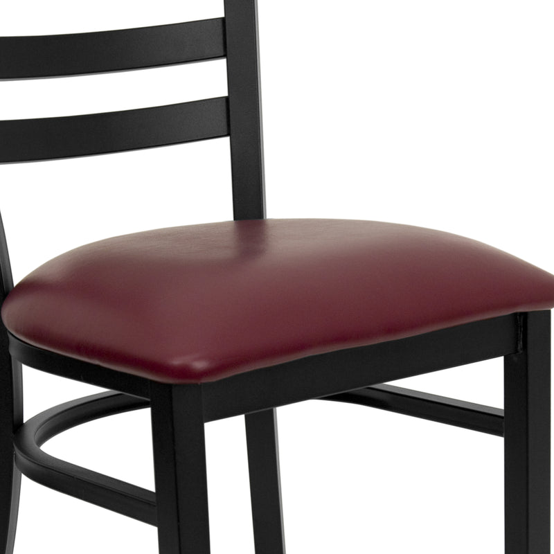 SINGLEWAVE Series Black Ladder Back Metal Restaurant Chair - Burgundy Vinyl Seat