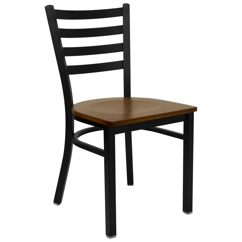 SINGLEWAVE Series Black Ladder Back Metal Restaurant Chair - Cherry Wood Seat