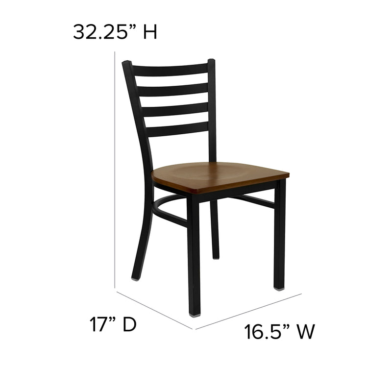 SINGLEWAVE Series Black Ladder Back Metal Restaurant Chair - Cherry Wood Seat