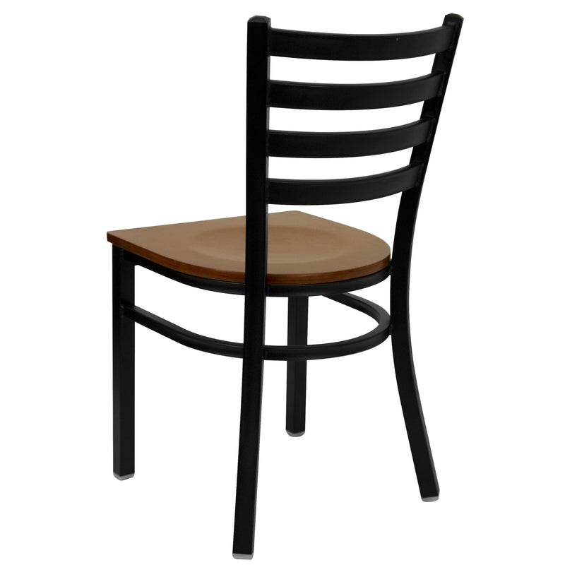 SINGLEWAVE Series Black Ladder Back Metal Restaurant Chair - Cherry Wood Seat