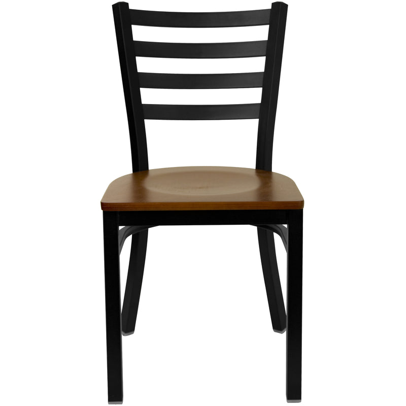 SINGLEWAVE Series Black Ladder Back Metal Restaurant Chair - Cherry Wood Seat