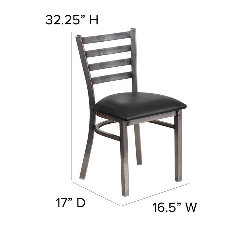 SINGLEWAVE Series Clear Coated Ladder Back Metal Restaurant Chair - Black Vinyl Seat