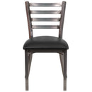 SINGLEWAVE Series Clear Coated Ladder Back Metal Restaurant Chair - Black Vinyl Seat