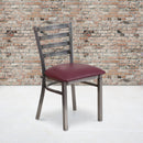 SINGLEWAVE Series Clear Coated Ladder Back Metal Restaurant Chair - Burgundy Vinyl Seat