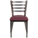 SINGLEWAVE Series Clear Coated Ladder Back Metal Restaurant Chair - Burgundy Vinyl Seat