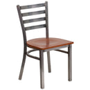 SINGLEWAVE Series Clear Coated Ladder Back Metal Restaurant Chair - Cherry Wood Seat