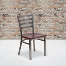 SINGLEWAVE Series Clear Coated Ladder Back Metal Restaurant Chair - Mahogany Wood Seat